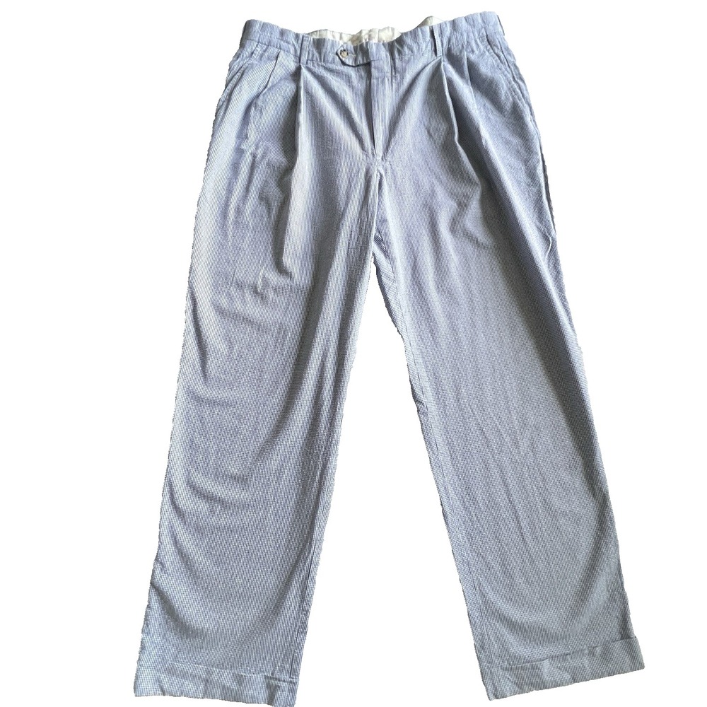 Berle Pants Mens 36 Seersucker Dress Career Golf Office Slacks Summer Preppy